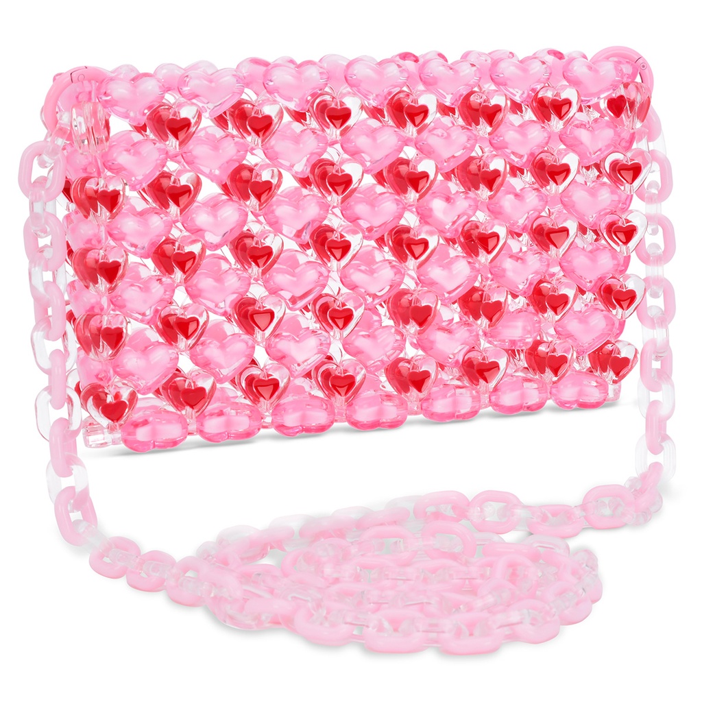 Pink Hearts Beaded Crossbody Bag | Iscream Pink Hearts Beaded Crossbody Bag | Iscream